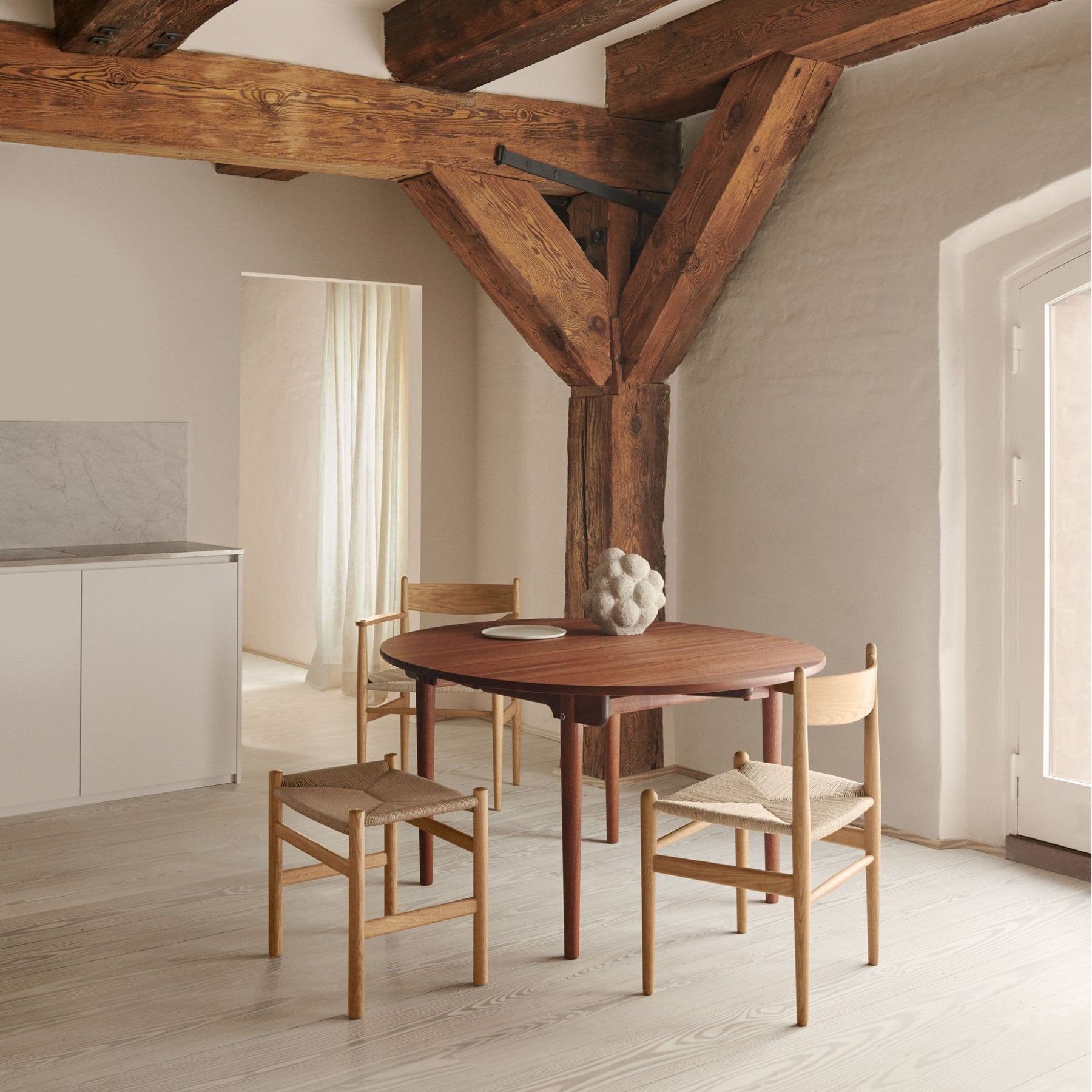 Carl Hansen Wegner CH37 Shaker Arm Chair with CH36 and CH54 and Mahogany Dining Table in Copenhagen Loft