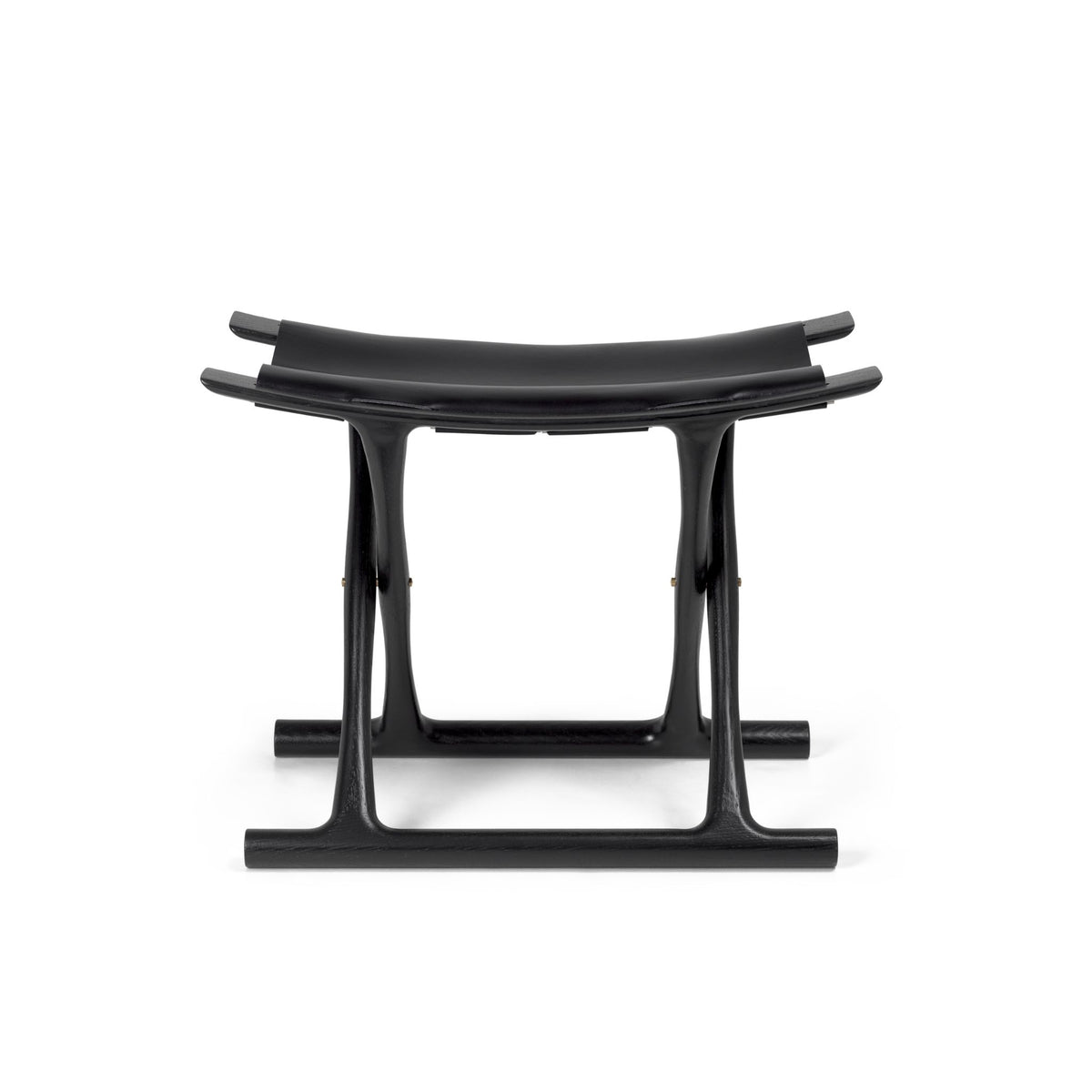 Carl Hansen OW2000 Folding Stool by Ole Wanscher Black Lacquered Oak Frame Black Saddle Leather Seat