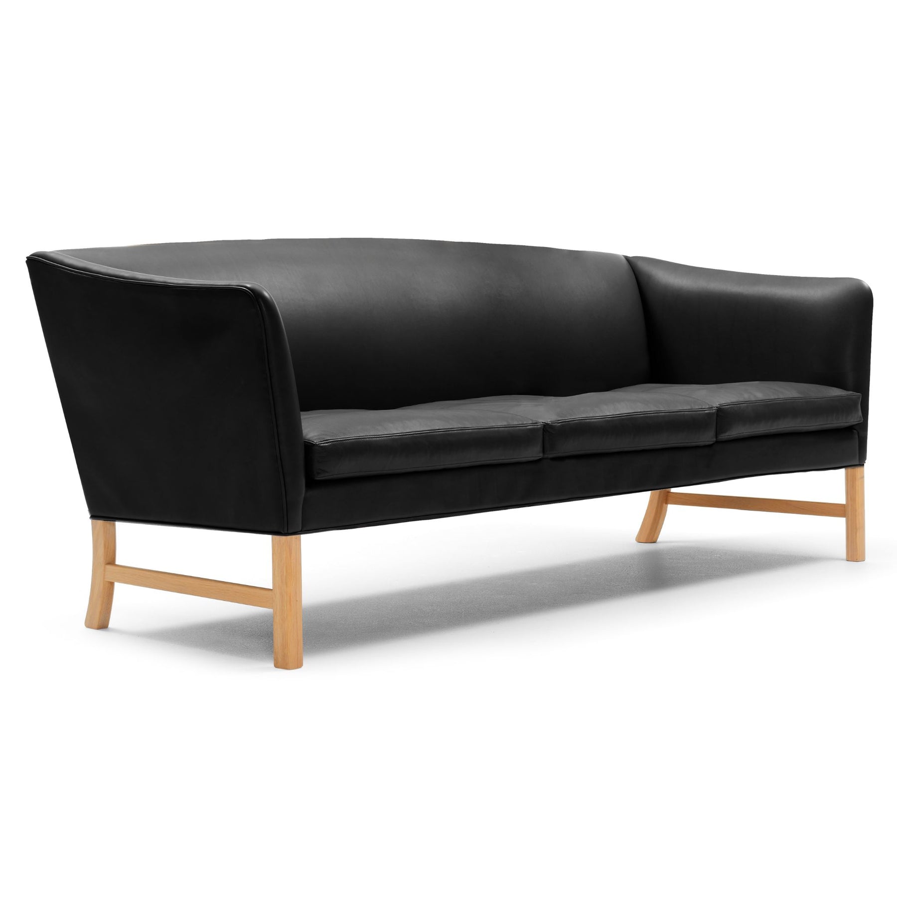 Carl Hansen OW603 Sofa by Ole Wanscher in Thor 301 Black Leather with Oak Legs Angled