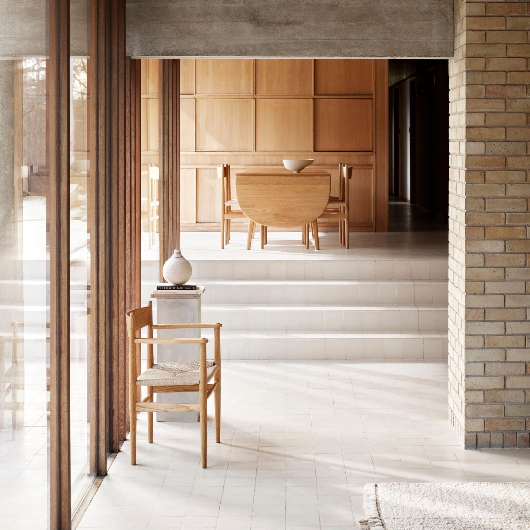 Carl Hansen Wegner CH37 Shaker Arm Chair Oak Oil with Sculpture on Pedestal in Børge Mogensen's house