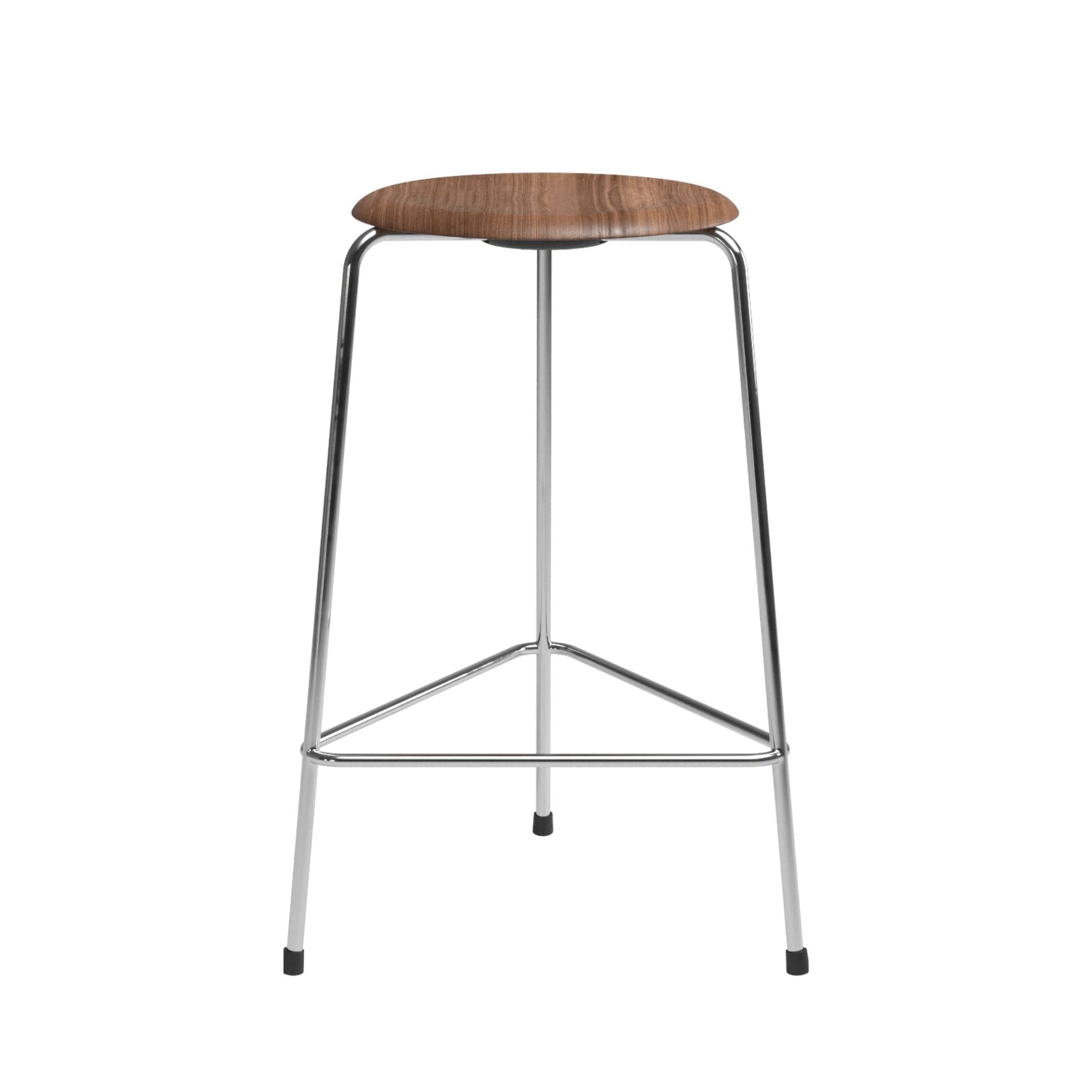 Fritz Hansen Arne Jacobsen High Dot Counter Stool Walnut Veneer Polished Chrome