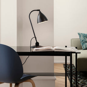 GUBI TS Desk in Home Office with Black Brass Bestlite and Beetle Chair