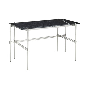 GUBI TS Desk by Gam Fratesi Black Nero Marquina Marble Top Polished Steel Base Angled