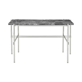 GUBI TS Desk by Gam Fratesi Grey Emperador Marble Top Polished Steel Base