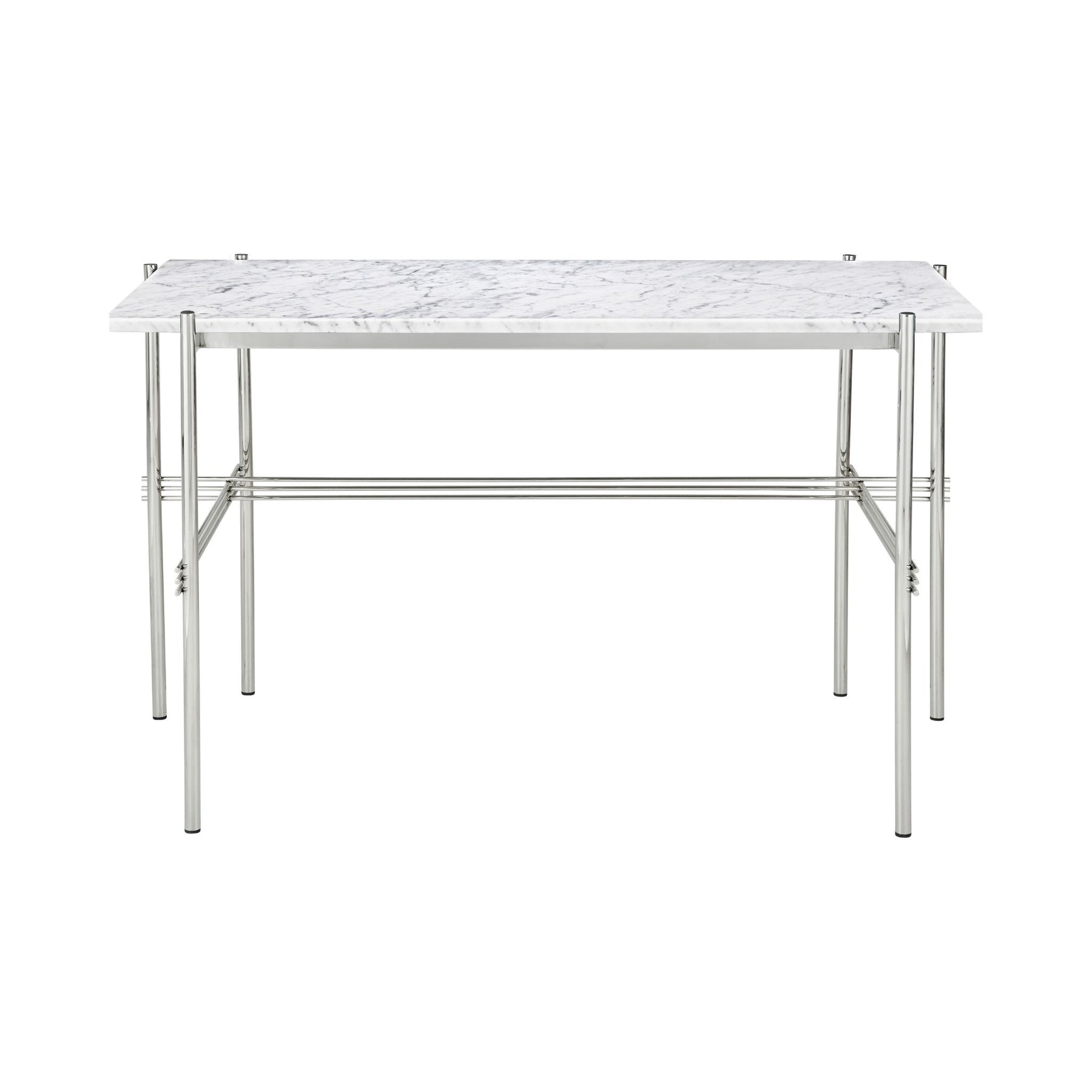 GUBI TS Desk by Gam Fratesi White Carrara Marble Top Polished Steel Base