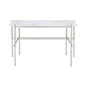 GUBI TS Desk by Gam Fratesi White Carrara Marble Top Polished Steel Base