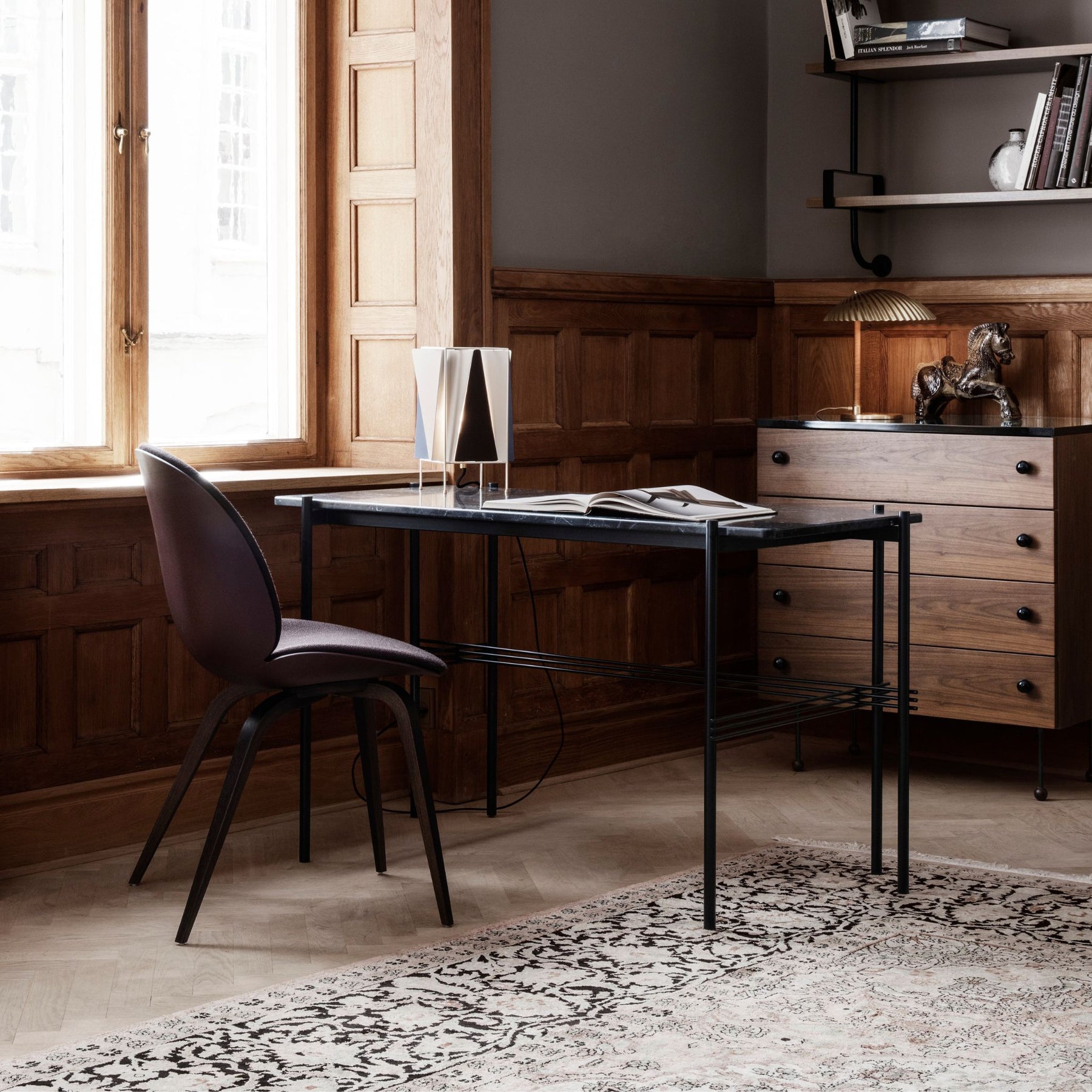 GUB TS Marble Desk in Copenhagen Home Office by Window with Beetle Chair