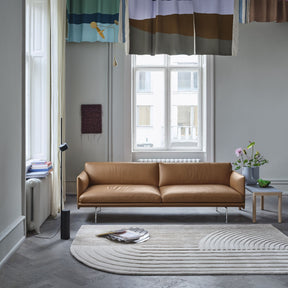 Muuto Relevo Rug Off White in Copenhagen Loft with Outline Sofa in Cognac Leather