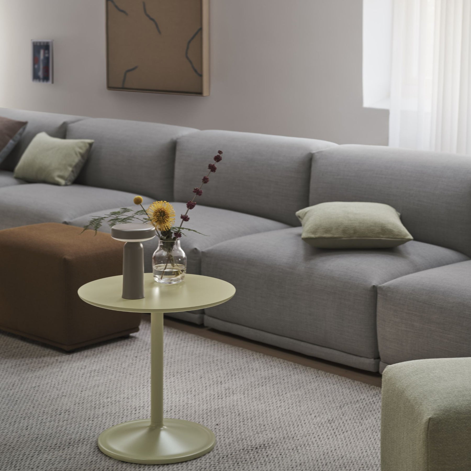 Muuto Soft Side Table Beige Green in Living room with Connect Soft Modular Sofa