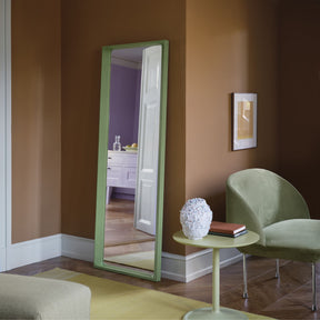 Muuto Soft Side Table Beige Green in Terracotta Bedroom with Oslo Lounge Chair