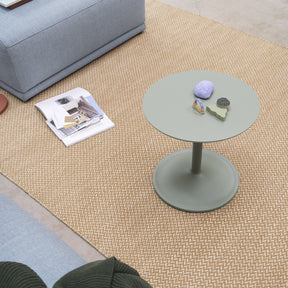 Muuto Soft Side Table Dusty Green in Living Room with Burnt Orange Ply Rug