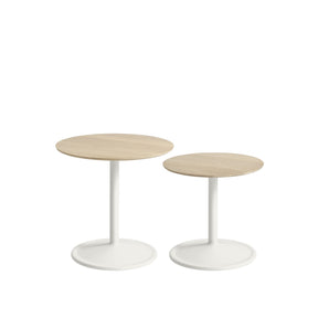 Muuto Soft Side Tables Solid Oak Top Off White Bases Side by Side