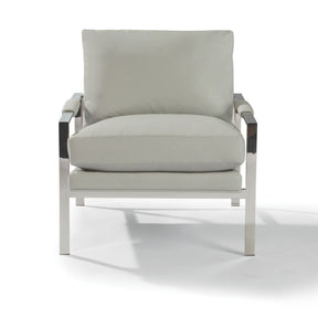 Thayer Coggin Milo Baughman 951 Design Classic Lounge Chair White Leather Polished Stainless Steel Front