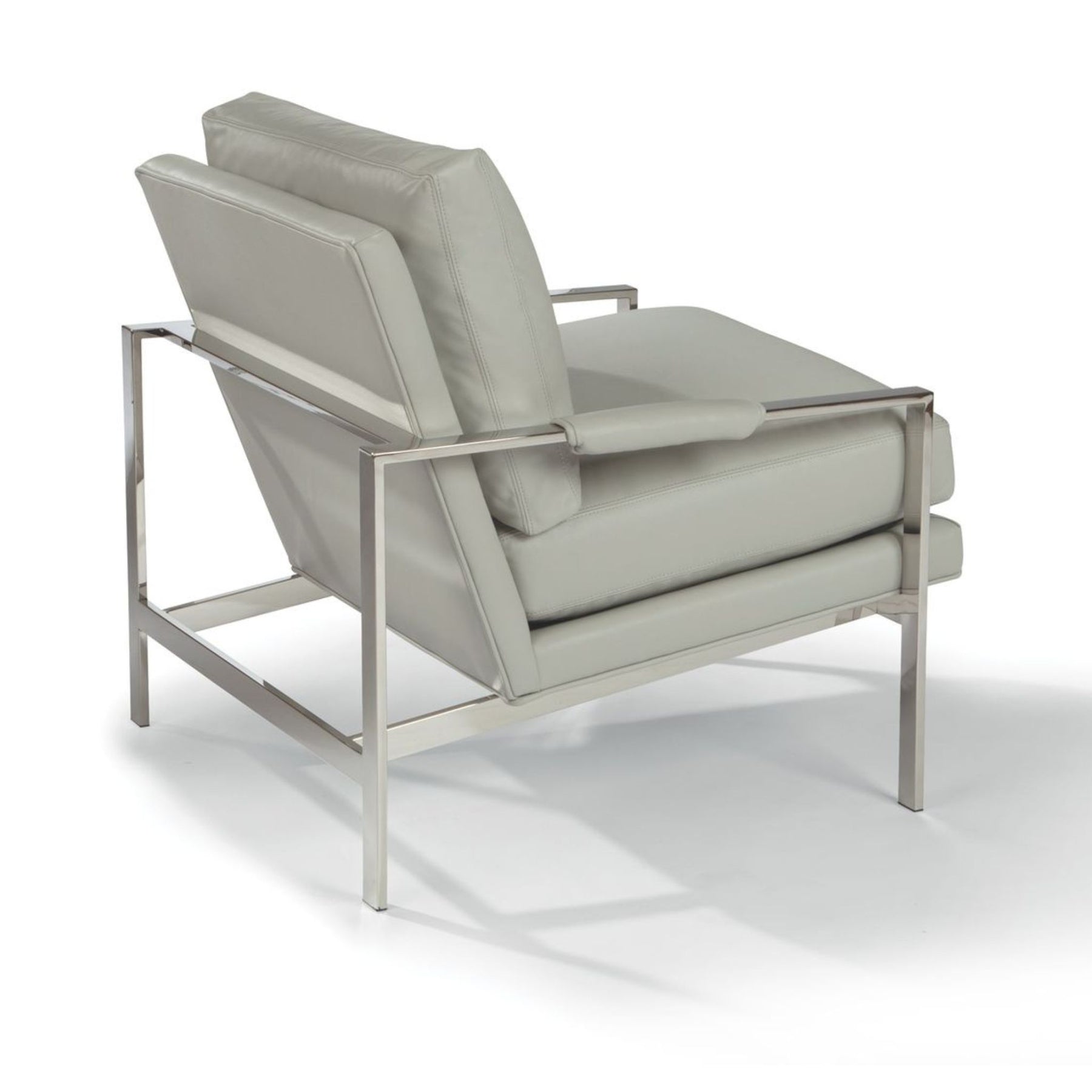 Thayer Coggin Milo Baughman 951 Design Classic Lounge Chair White Leather Polished Stainless Steel Side