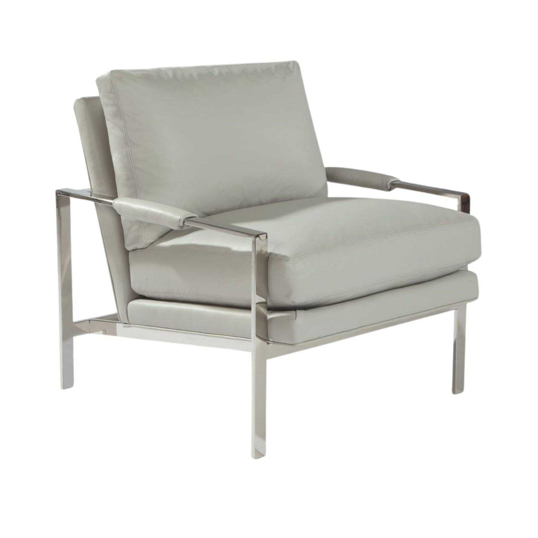 Thayer Coggin Milo Baughman 951 Design Classic Lounge Chair White Leather Polished Stainless Steel