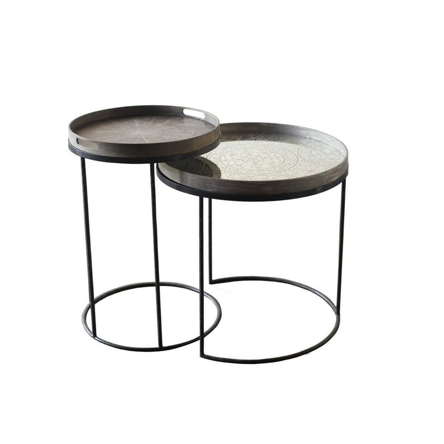 Ethnicraft Round Tray Table Set - High