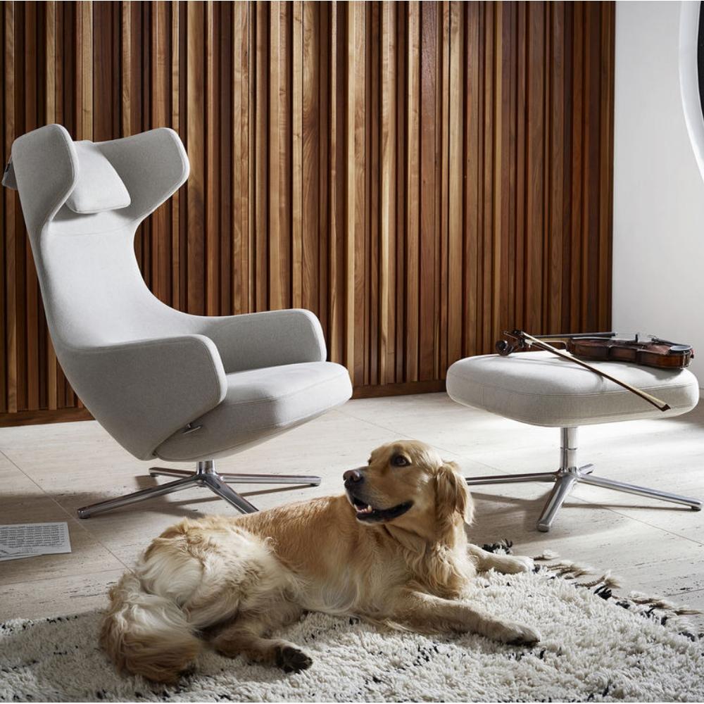 Vitra Grand Repos and Ottoman by Antonio Citterio in living room with dog and violin